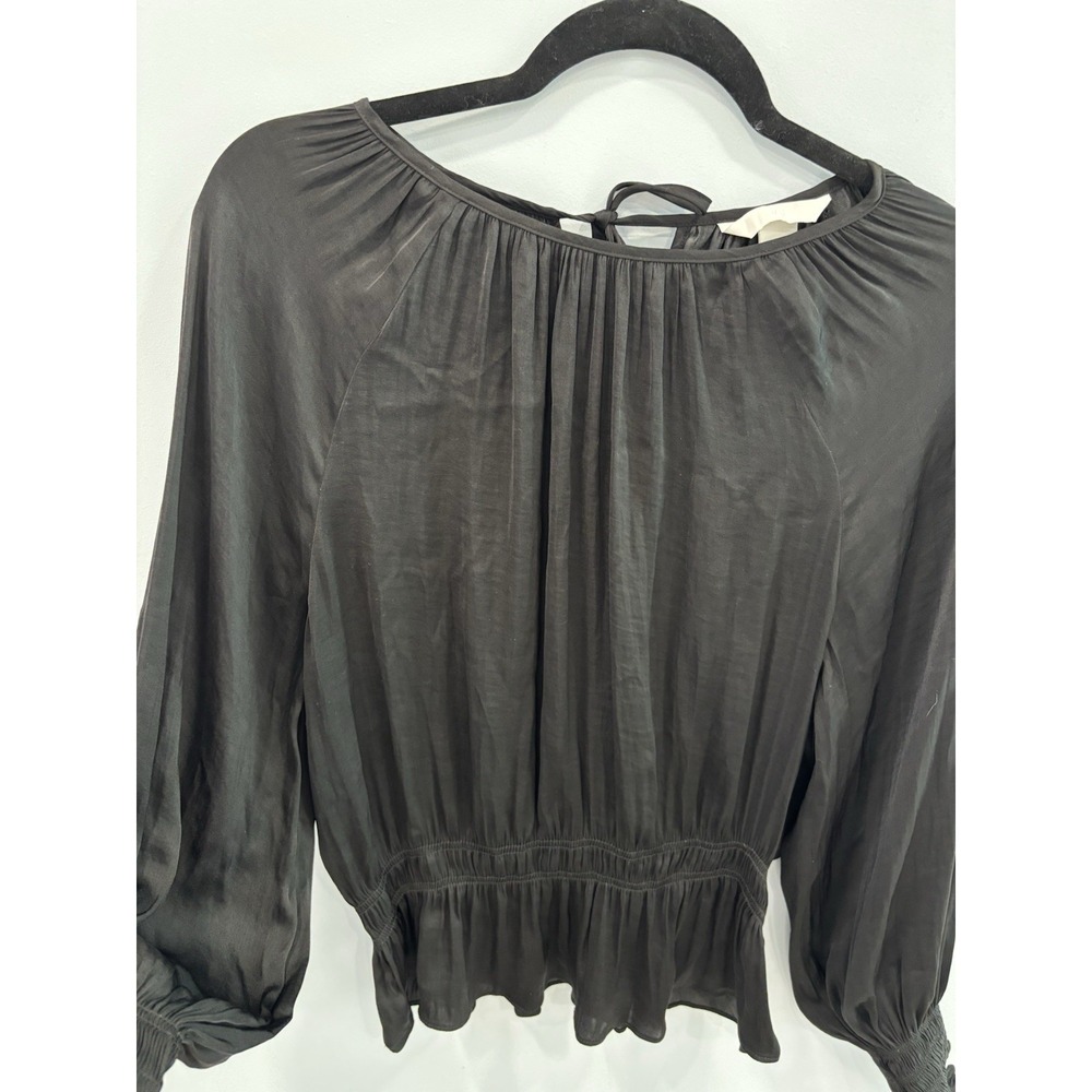 H&M Black Peplum Blouse Womens Size 6 Sheer Long Sleeve Gothic Romantic - Picture 5 of 10